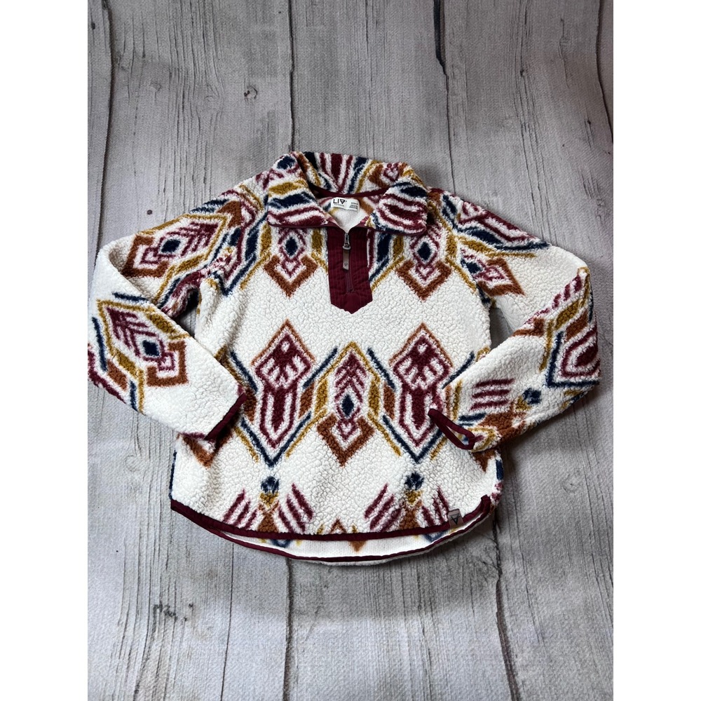 LIV Outdoor‎ Pullover Women S Multicolor Aztec Sherpa Fleece Quarter Zip Boho